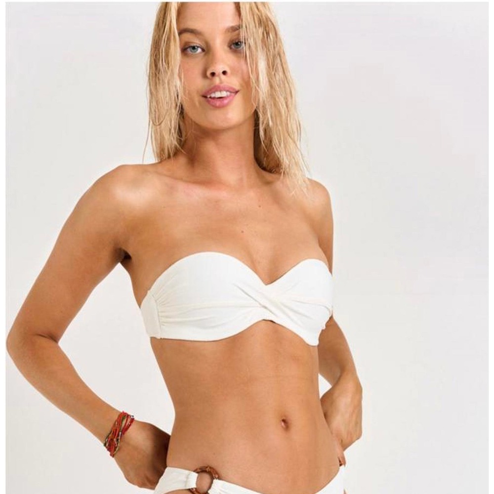 Banana Moon Sakata Santafe Bikini Top M Ecru White Textured Bandeau Halter‎ Sexy